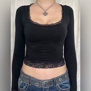 Elegant Black Lace Trim Top
